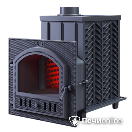 Дровяная банная печь Гефест ЗК-30 (П) чугунная дверца со панорамным стеклом закрытая каменка в Калининграде