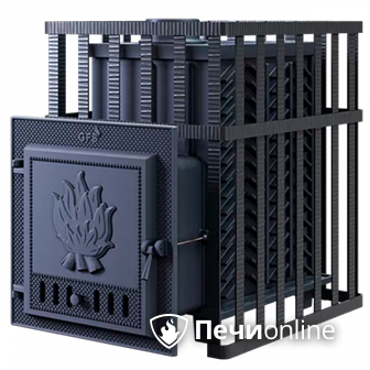 Дровяная банная печь Гефест в сетке-25 чугунная дверца сетка-каменка в Калининграде