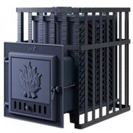 Дровяная банная печь Гефест ЗК в сетке-30 чугунная дверца закрытая сетка-каменка