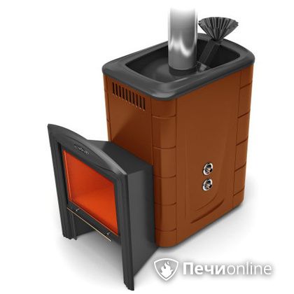 Дровяная банная печь TMF Гейзер 2014 Inox Витра с теплообменником терракота в Калининграде