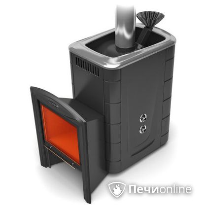 Дровяная банная печь TMF Гейзер 2014 Inox Витра с теплообменником антрацит в Калининграде