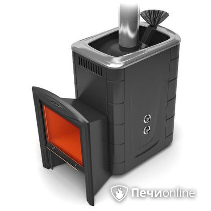 Дровяная банная печь TMF Гейзер 2014 Carbon Витра с теплообменником антрацит в Калининграде